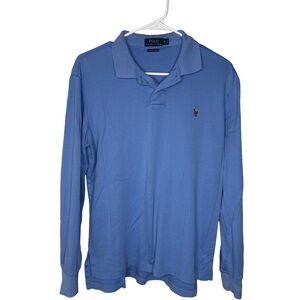 POLO RALPH LAUREN Pima Soft Touch Blue Cotton Long Sleeve Logo Polo Shirt Sz M